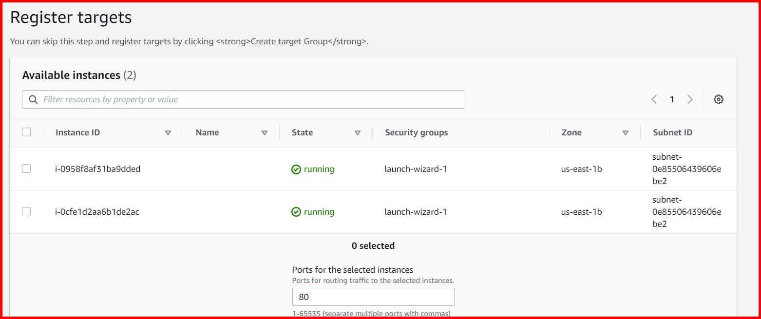 Picture showing specifying the EC2 instances while creating the new target group